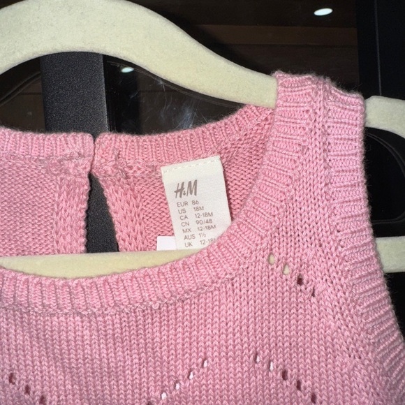 H&M Pointelle knit Romper pink toddler girl sleeveless scalloped crochet - Picture 7 of 7